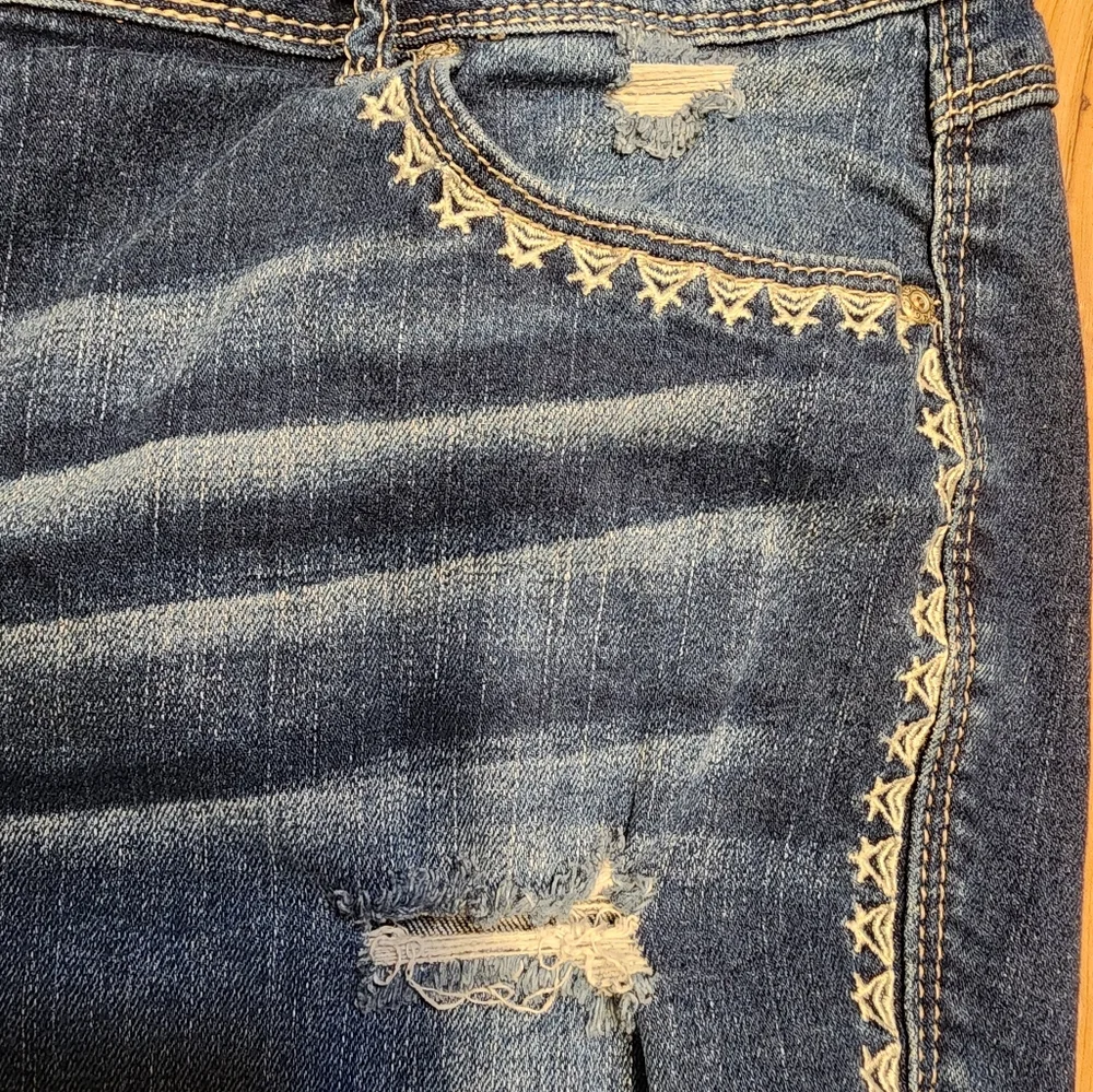 Women’s Dark Blue Distressed Jean Shorts with Heart Patch
